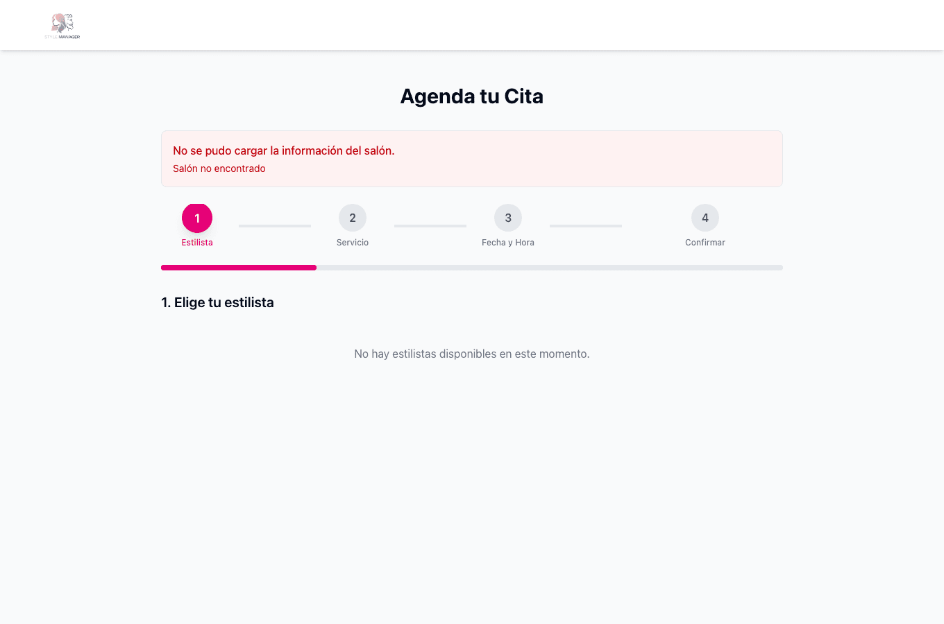 Flujo de reserva en línea: elección de estilista y servicio.